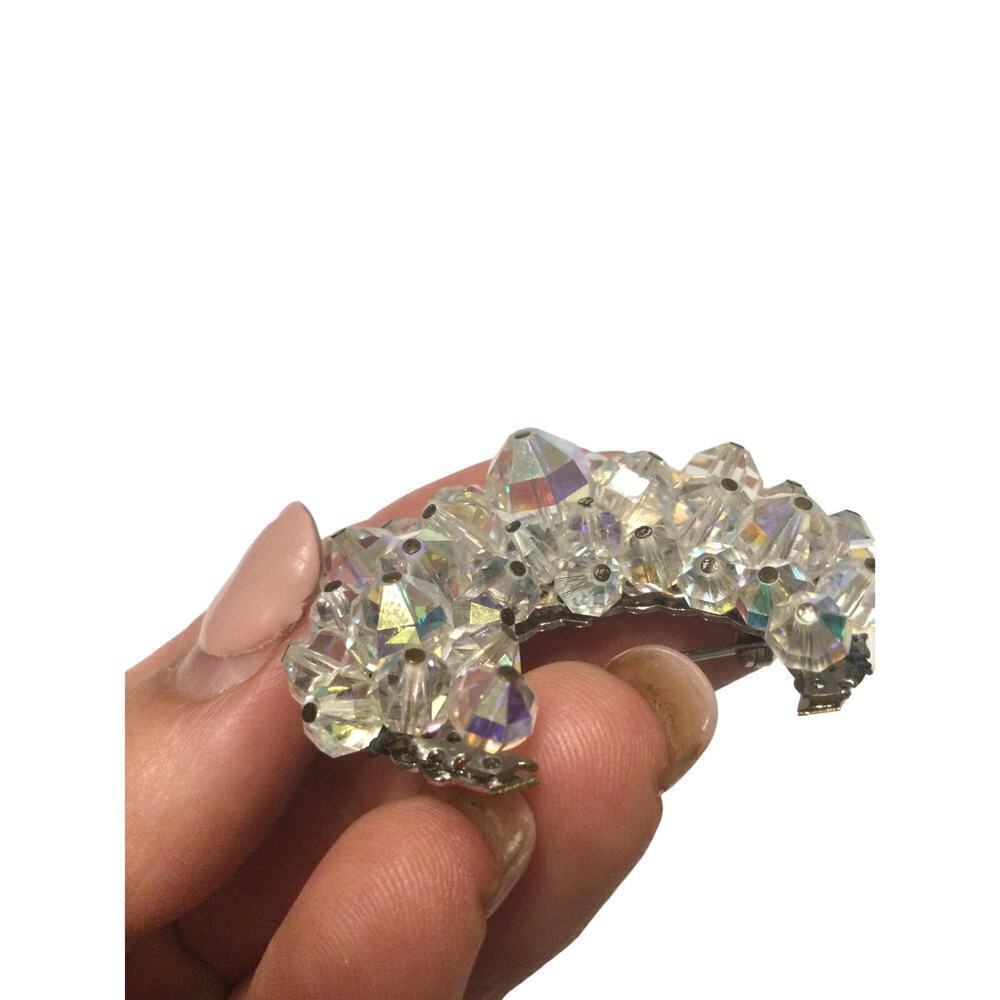 Vtg Glass bead brooch pin half moon crescent silver celestial astrology Islam 2" - Picture 7 of 9